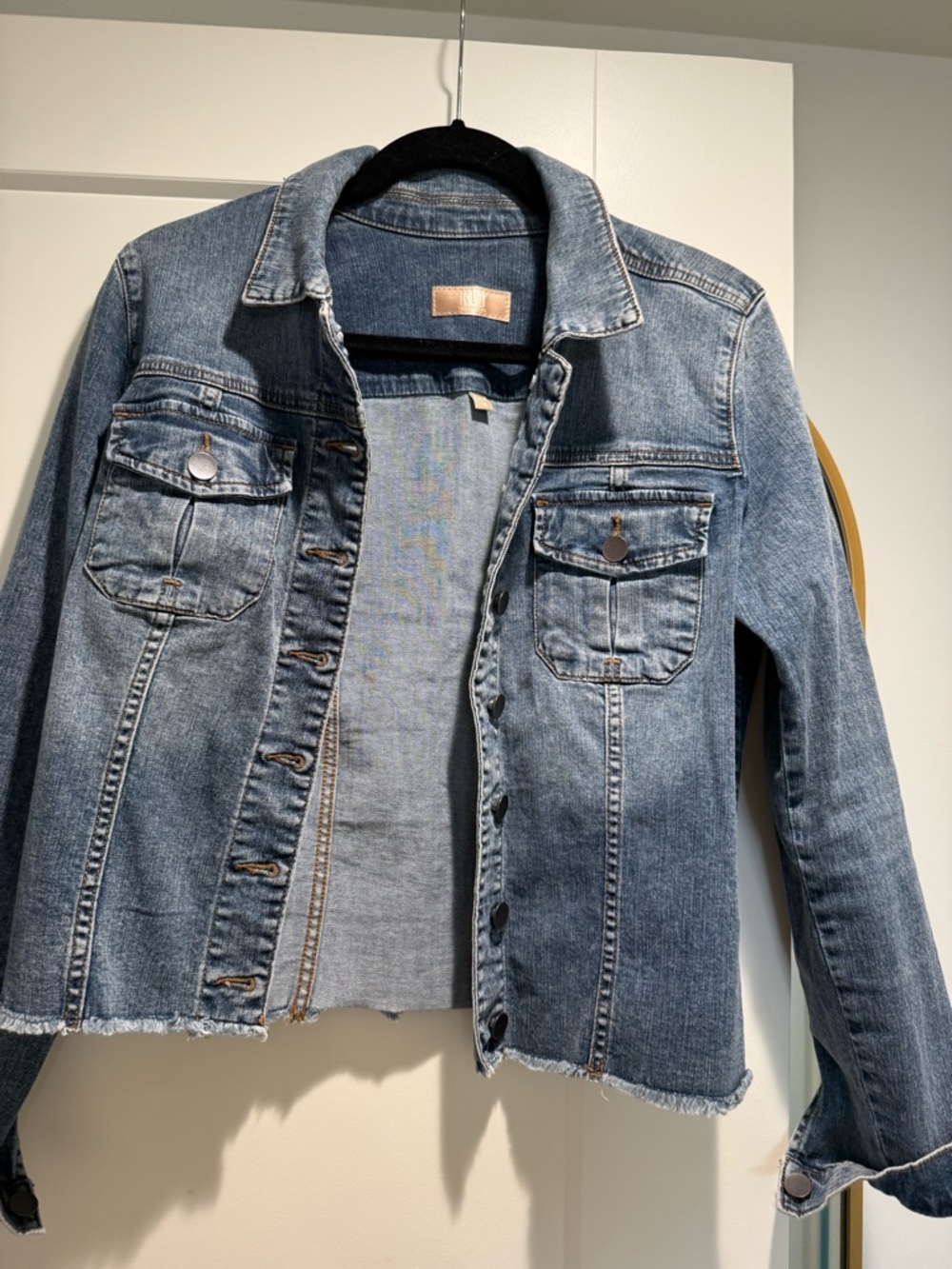Kut from the Kloth Light Blue Denim Jacket with Raw Hem